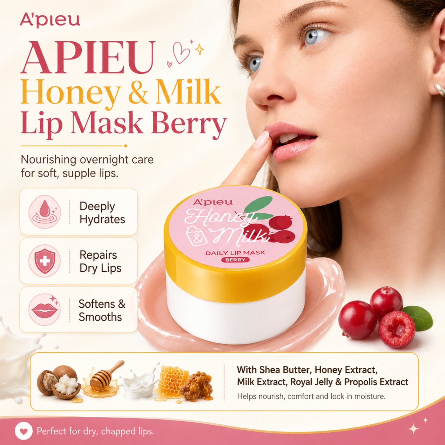 APIEU Honey & Milk Lip Mask Berry 6g