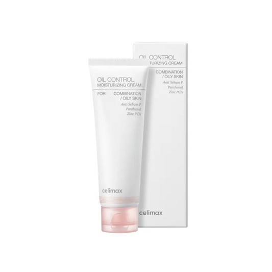 CELIMAX Oil Control Moisturizing Cream is a lightweight, hydrating cream designed to balance oil production while providing essential moisture. Formulated with Niacinamide and Zinc PCA, it helps to control excess sebum and reduce the appearance of pores, leaving the skin smooth and refreshed. Enriched with soothing ingredients like Panthenol and Beta-Glucan, it calms irritation and hydrates without clogging pores. Botanical extracts like Evening Primrose and Pine Leaf further nourish and protect the skin.