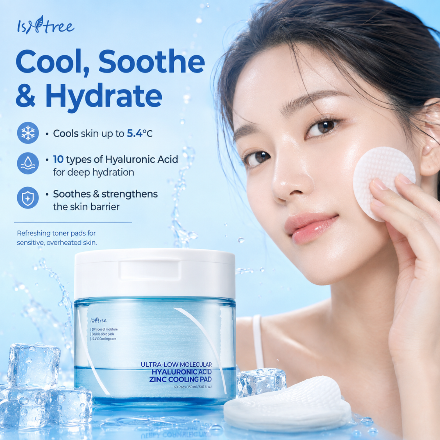 ISNTREE Ultra-Low Molecular Hyaluronic Acid Zinc Cooling Pad 60ea