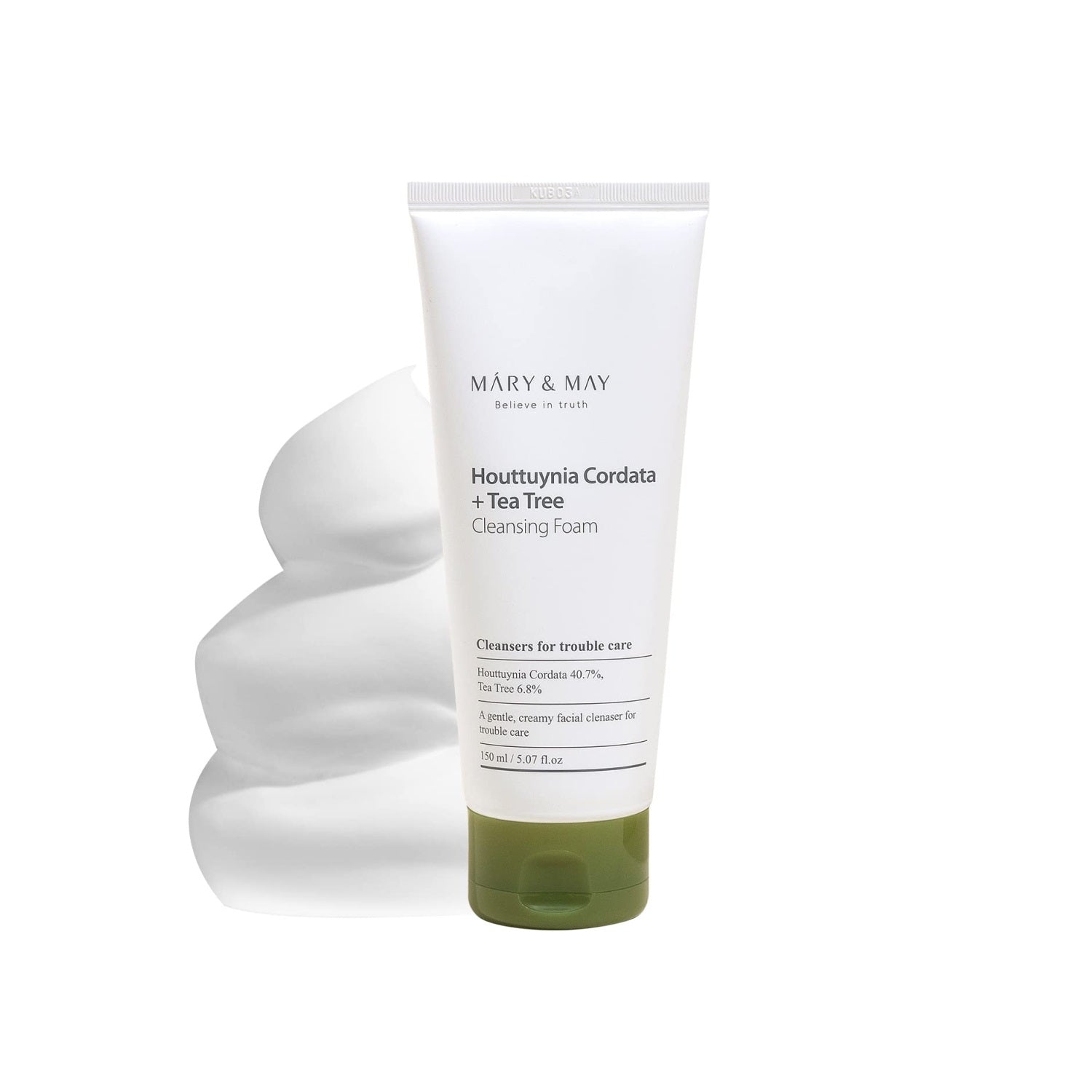 MARY & MAY Houttuynia Cordata + Tea Tree Cleansing Foam is a soothing and purifying cleanser for sensitive and troubled skin. Formulated with 40.7% Houttuynia Cordata Extract and 6.85% Tea Tree Extract, it helps calm irritation and reduce excess oil, while Glycerin and Sodium Hyaluronate provide hydration. The gentle foam effectively cleanses without stripping the skin, leaving it feeling refreshed and balanced. Ideal for acne-prone or oily skin types.