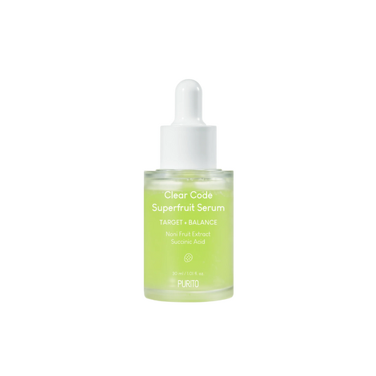 PURITO SEOUL Clear Code Superfruit Serum is a revitalizing serum enriched with nourishing superfruits like Morinda Citrifolia (Noni) Fruit Extract to refresh and hydrate the skin. Formulated with Succinic Acid, Panthenol, and Saccharomyces Ferment, it helps balance skin tone, improve texture, and provide long-lasting moisture. Soothing ingredients like Allantoin and Coptis Chinensis Root Extract calm irritation. Its lightweight formula absorbs quickly, making it ideal for oily and combination skin, leaving