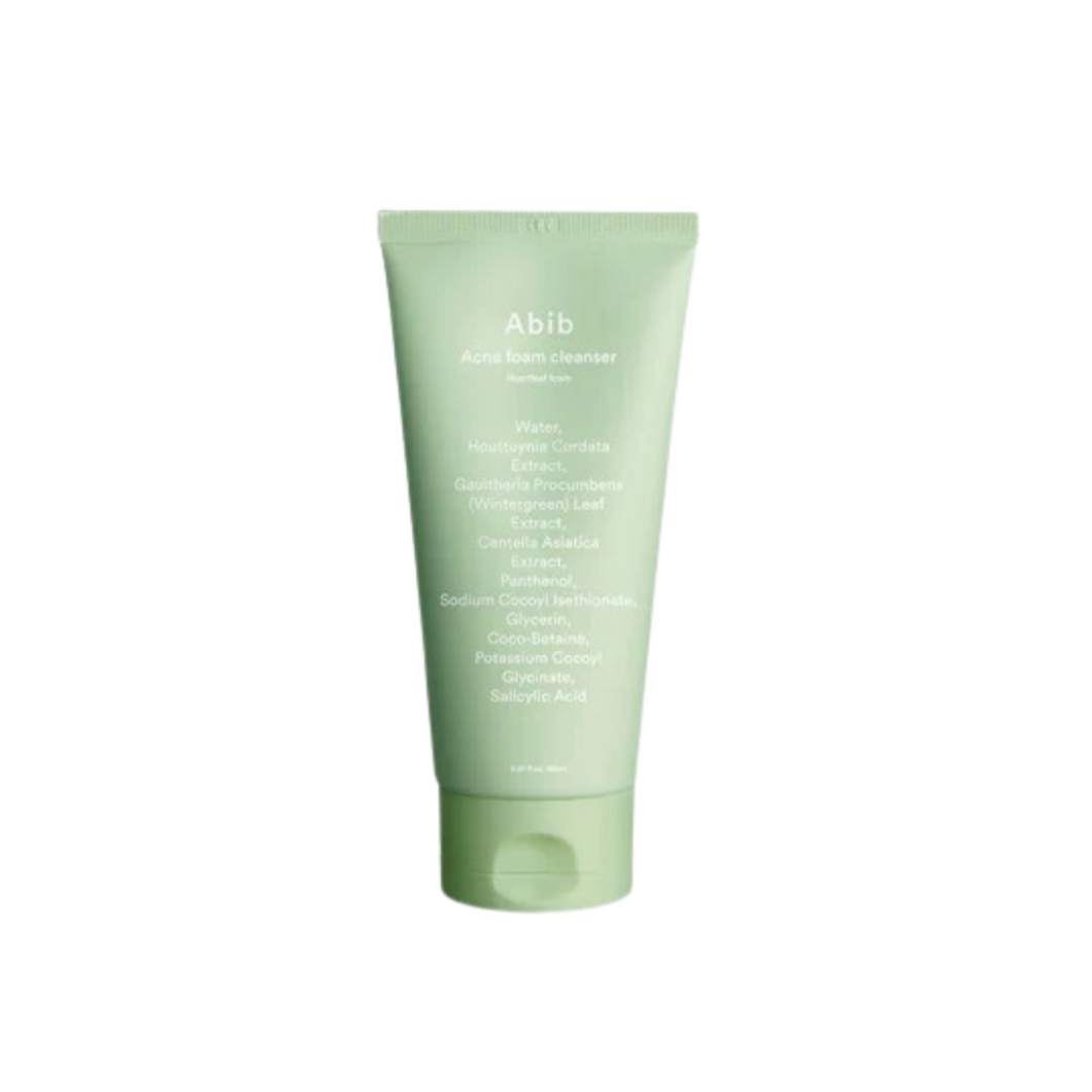 ABIB Acne Foam Cleanser Heartleaf Foam  - a gentle yet effective cleanser designed to target acne-prone skin. Infused with Salicylic Acid and Centella Asiatica Extract, it deeply cleanses pores, removes excess oil, and soothes inflammation. This foam cleanser helps to clear breakouts while leaving the skin feeling soft, refreshed, and balanced. Perfect for daily use to maintain a clear and healthy complexion.