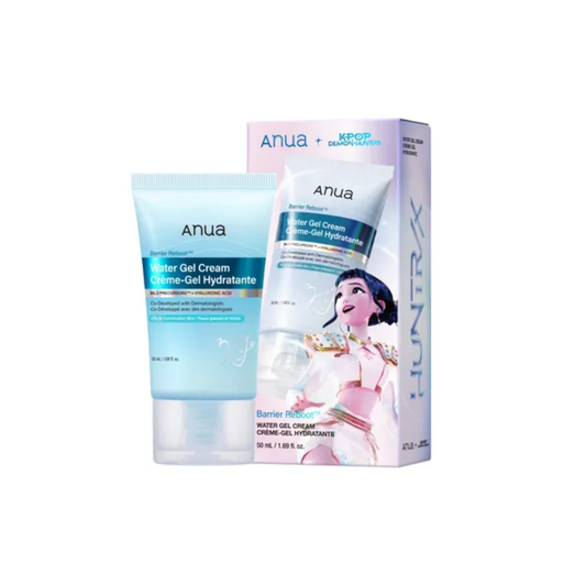ANUA Kpop Demon Hunter Barrier Reboot Water Gel Cream is a lightweight gel moisturizer designed to hydrate, soothe, and support a stronger skin barrier without feeling heavy. Formulated with Ceramide NP, Panthenol, Beta-Glucan, Hyaluronic Acid, Squalane, Cholesterol, Phytosphingosine, and Sphingolipids, it helps reinforce the moisture barrier and keep sensitive skin calm and comfortable. The breathable gel texture provides long-lasting hydration with a fresh, non-sticky finish. Suitable for oily, combinatio