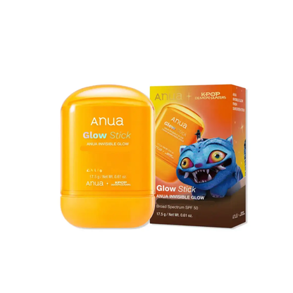 ANUA Kpop Demon Hunters Invisible Glow Finish Sunscreen Stick is a lightweight chemical sunscreen that provides SPF 50+ PA++++ protection with an easy, mess-free swipe. The smooth formula glides over the skin without leaving a white cast or sticky feel, making it convenient for both face and body. Multiple forms of Hyaluronic Acid help keep skin hydrated and plump, while Squalane and Peptides support soft, comfortable skin. Ideal for quick daily application and sunscreen touch-ups throughout the day.