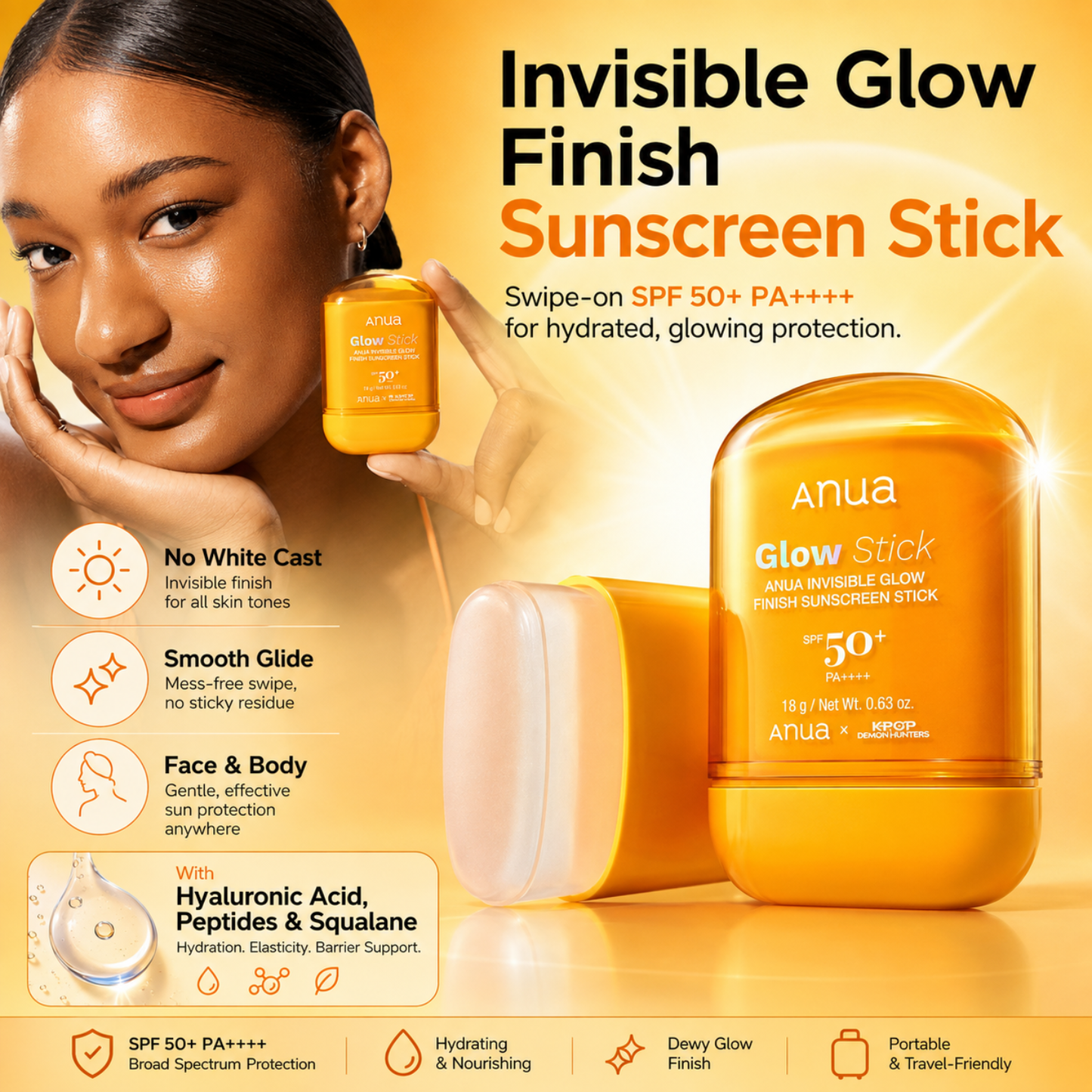 ANUA Kpop Demon Hunters Invisible Glow Finish Sunscreen Stick 18g