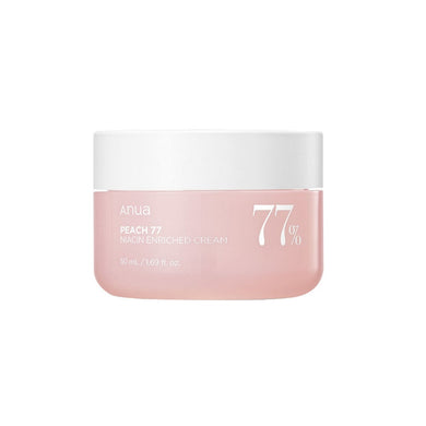 ANUA Peach 77 Niacin Enriched Cream is a nourishing cream with 77% Peach Fruit Extract and Niacinamide to brighten and hydrate your skin. This rich formula includes Hyaluronic Acid and Soluble Collagen to plump and moisturize, while Lactobacillus Ferment and Ceramide NP strengthen the skin barrier. Enhanced with Galactomyces Ferment Filtrate and Bifida Ferment Lysate, it helps improve skin texture for a smooth, radiant complexion. Perfect for daily use to achieve soft, glowing skin