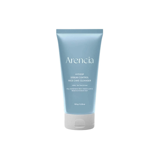 ARENCIA Hyssop Sebum Control Rice Cake Cleanser is a Korean facial cleanser designed to help remove excess oil and impurities while keeping skin comfortable and hydrated. Formulated with Hyssop Extract, Willow Bark Extract, Houttuynia Cordata, Green Tea, and Rice Lees Extract, it helps balance sebum, smooth skin texture, and calm stressed skin. Its signature mochi-like texture creates a rich, stretchy cleanse without leaving skin feeling stripped. Suitable for&nbsp;oily, combination, congested, and blemish-