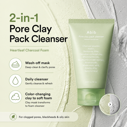 ABIB Pore Clay Pack Cleanser Heartleaf Charcoal Foam 120ml