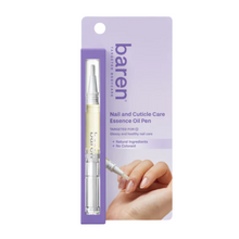 Load image into Gallery viewer, BAREN Nail and Cuticle Care Essence Oil Pen is a nourishing treatment designed to hydrate and strengthen your nails and cuticles. This convenient oil pen combines a rich blend of natural oils, including Olive, Rosehip, and Moringa, which deeply moisturize and promote healthy nail growth. Macadamia and Grape Seed Oils fortify the nails and soften cuticles, while Vitamin E protects and revitalizes. Perfect for on-the-go use, this essence oil leaves your nails looking shiny and well-cared-for with a subtle, pl