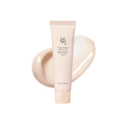 BEAUTY OF JOSEON Revive Firming Moisturizer is a lightweight gel-cream designed to deeply hydrate while improving skin firmness and elasticity. Formulated with fermented Retinol, Ginseng Extract, and Ceramide NP, it helps reduce the appearance of fine lines and strengthen the skin barrier. With added Squalane, Hyaluronic Acid, and nourishing oils, it delivers lasting moisture while keeping the skin smooth and balanced. The fast-absorbing texture leaves skin soft, plump, and refreshed without a sticky finish