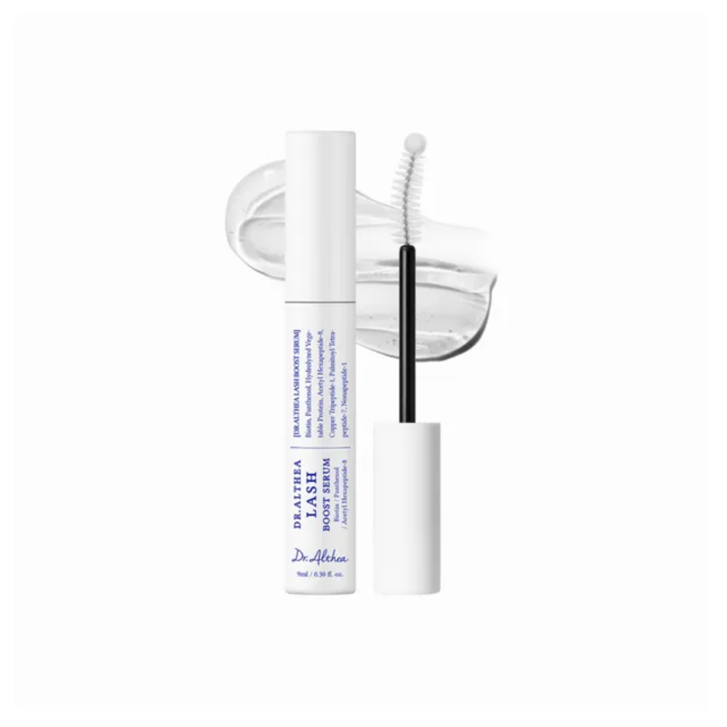 DR. ALTHEA Lash Boost Serum is a lightweight nourishing serum designed to hydrate, condition, and strengthen the look of lashes. Formulated with Biotin, Panthenol, Hyaluronic Acid, and 12 Types of Peptides, it helps support healthier-looking, more resilient lashes while improving softness and shine. Centella Asiatica, Houttuynia Cordata, and Aloe help provide soothing care, making the gentle formula suitable for sensitive skin.