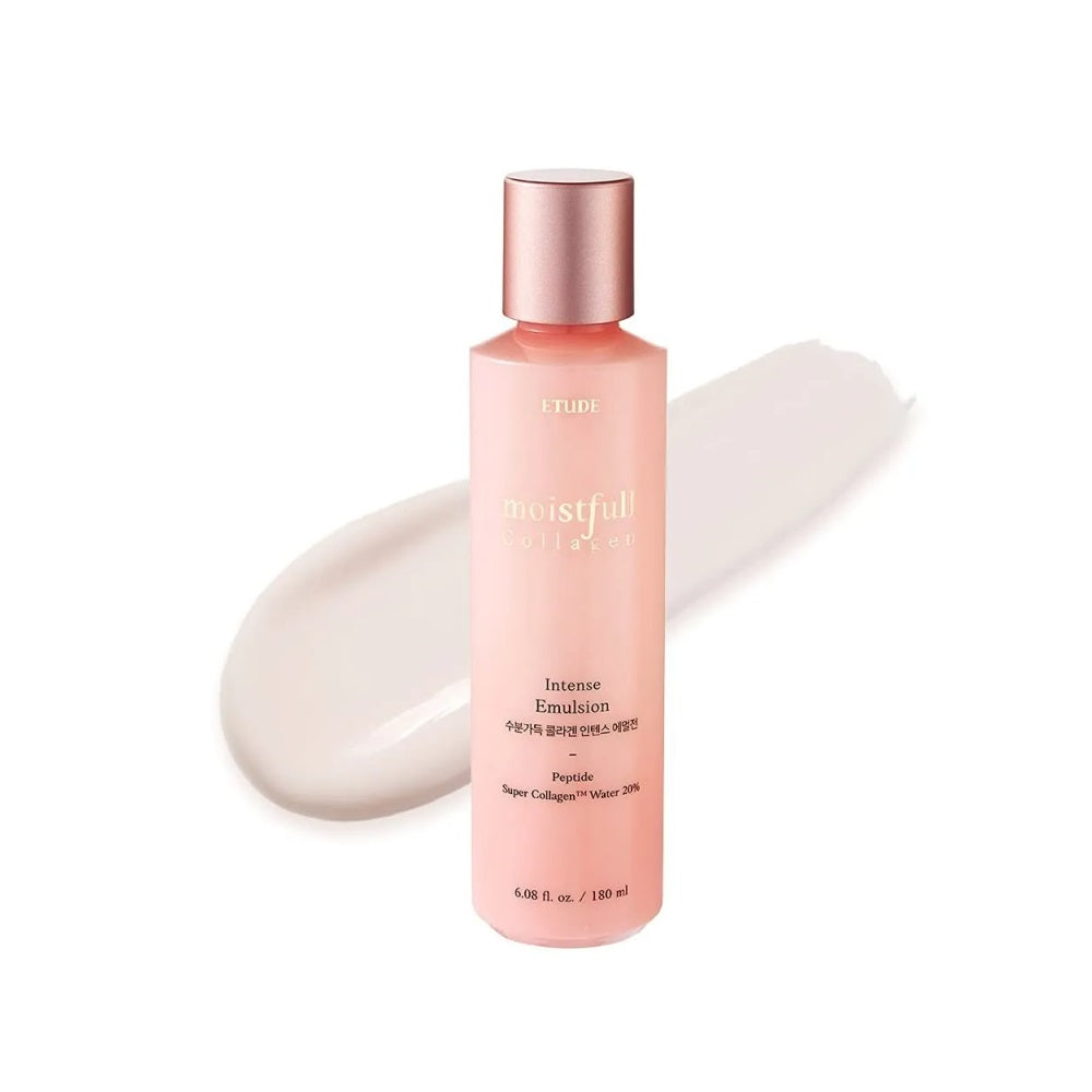 ETUDE Moistfull Collagen Intense Emulsion is a lightweight yet deeply nourishing formula enriched with Hydrolyzed Collagen to boost hydration and improve skin elasticity. Infused with Shea Butter and Glycerin, it locks in moisture for a soft, smooth, and plump complexion. Perfect for revitalizing and maintaining healthy, radiant skin.