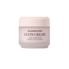 Load image into Gallery viewer, HEIMISH Bulgarian Rose Satin Cream is a luxurious moisturizer infused with Bulgarian Rose Water to deeply hydrate and brighten the skin. Formulated with Shea Butter, Niacinamide, Ascorbic Acid, and Green Tea Extract, it nourishes, improves skin tone, and provides antioxidant benefits. Its lightweight, satin-like finish leaves the skin soft, smooth, and glowing. Ideal for daily use to maintain a radiant, hydrated complexion. Suitable for all skin types.