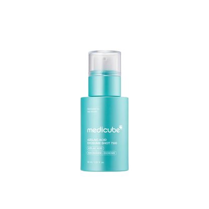 MEDICUBE Azelaic Acid Exosome Shot 7500 is a targeted serum designed to help improve blemish-prone skin, uneven tone, and rough texture while supporting a calmer, clearer-looking complexion. Formulated with 99% purity Azelaic Acid, 5% Niacinamide, Exosomes, Centella Asiatica, Panthenol, and multiple forms of Hyaluronic Acid, it helps refine post-blemish texture, balance excess oil, soothe visible redness, and keep the skin hydrated and comfortable. Suitable for oily, combination, blemish-prone, textured, un