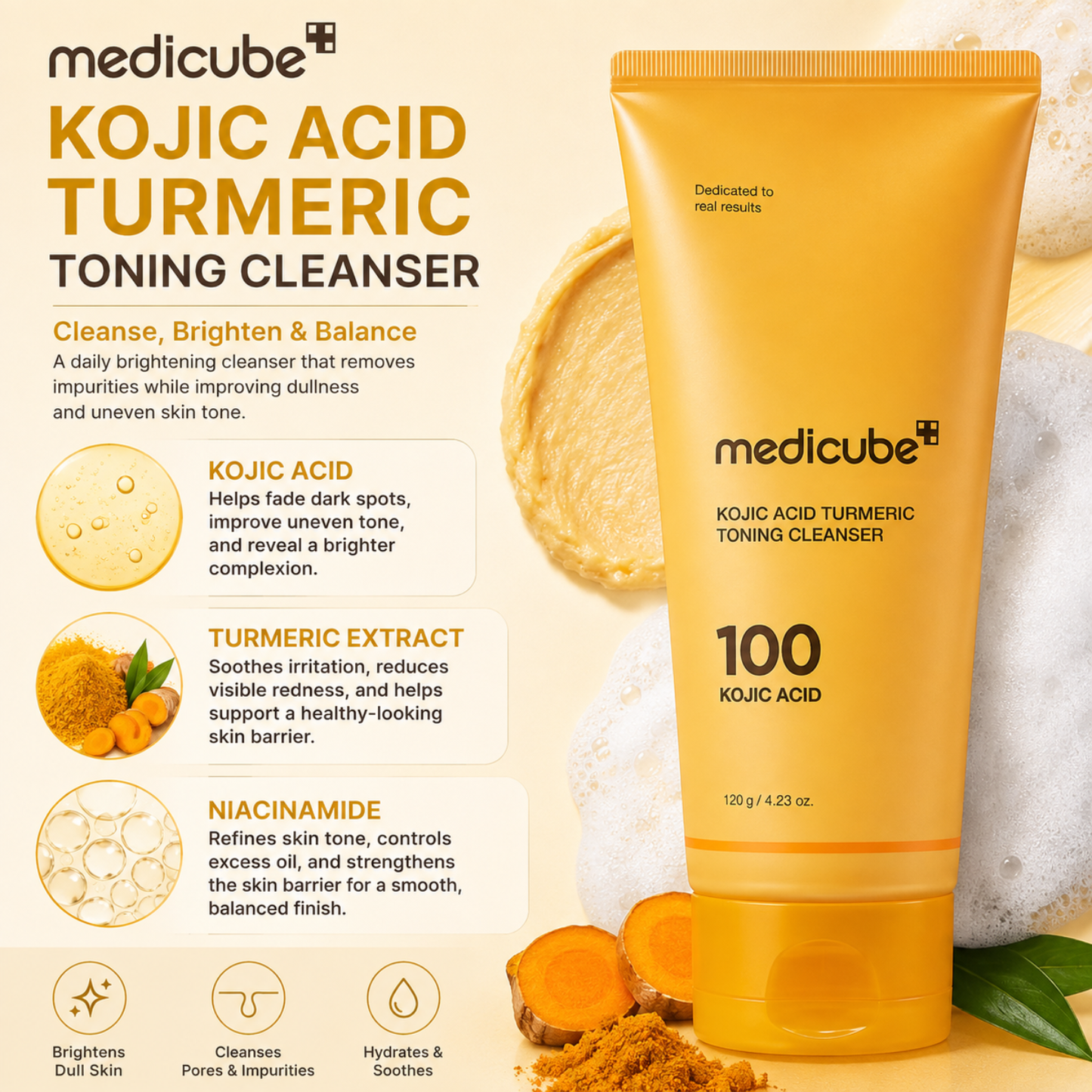 MEDICUBE Kojic Acid Turmeric Toning Cleanser 120g