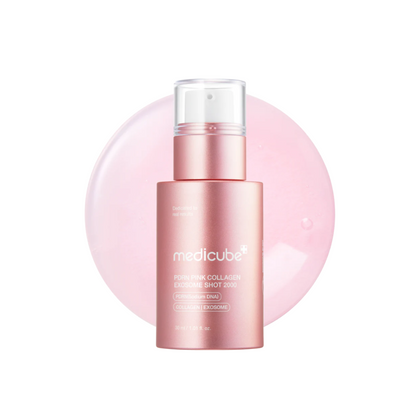 MEDICUBE PDRN Pink Collagen Exosome Shot 2000 is a powerful anti-aging serum that helps revitalize and firm the skin. Formulated with PDRN, Collagen Extract, and Milk Exosomes, it supports skin regeneration and boosts elasticity. With brightening Niacinamide, wrinkle-fighting Retinol, and a blend of Hyaluronic Acids, this serum delivers deep hydration and improves overall skin tone and texture. Perfect for achieving a plump, radiant, and youthful-looking complexion.