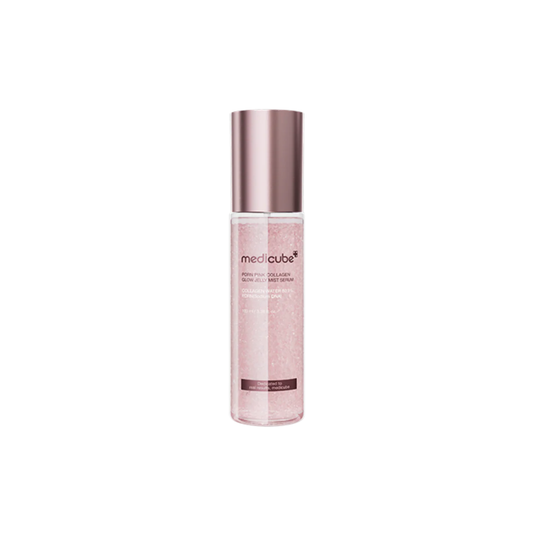 MEDICUBE PDRN Pink Collagen Glow Jelly Mist Serum is a lightweight, jelly-to-mist formula designed to boost radiance, hydration, and firmness. With 80.9% Collagen Water, PDRN, Hyaluronic Acid, and Glutathione, it helps plump the skin, enhance elasticity, and create a healthy, dewy glow. Perfect as a serum or refreshing mist, it nourishes dull, tired skin and supports a smoother, bouncier complexion.