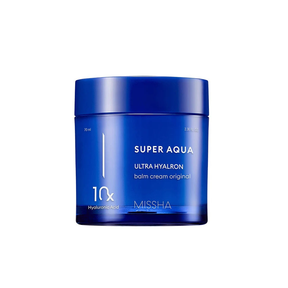 MISSHA Super Aqua Ultra Hyalron Balm Cream Original is a deeply hydrating formula designed to restore and strengthen the skin barrier. Infused with a blend of 10 types of Hyaluronic Acid, including Sodium Hyaluronate and Hydrolyzed Hyaluronic Acid, it provides intense moisture to the skin. Enriched with Shea Butter, Ceramide NP, and botanical oils like Macadamia, Olive, and Jojoba, this cream nourishes and locks in hydration for a smoother, plumper complexion. Ideal for those seeking a rich, restorative cre