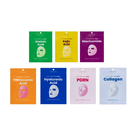 NINELESS My Fit Sheet Mask offers 7 targeted options to address different skin concerns in just 15 minutes. The lightweight sheet delivers moisture and nourishment, leaving skin refreshed, smooth, and balanced.