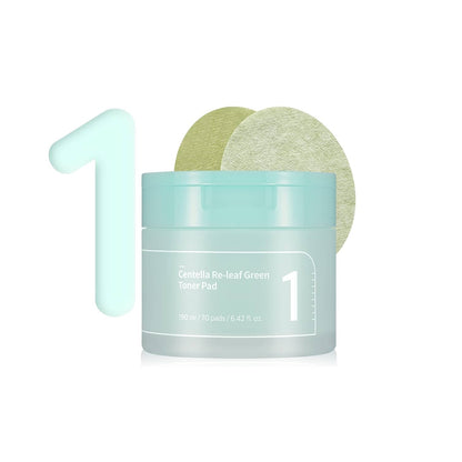 NUMBUZIN No.1 Centella Re-Leaf Green Toner Pad is a soothing and refreshing toner pad designed to calm sensitive and irritated skin. Infused with Centella Asiatica, Licorice Root, and Houttuynia Cordata Extracts, it helps reduce redness and strengthen the skin barrier. Enriched with Panthenol, Allantoin, and Tea Tree Oil, each pad delivers gentle hydration and relief, leaving your skin soft, balanced, and comfortably smooth. Perfect for daily use to refresh and tone the skin.
