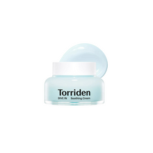 Load image into Gallery viewer, TORRIDEN DIVE-IN Low Molecular Hyaluronic Acid Soothing Cream is a lightweight, hydrating cream formulated to provide deep moisture and calm the skin. Infused with low molecular Hyaluronic Acid in multiple forms, it delivers intense hydration that penetrates deeply, leaving the skin soft and plump. Enriched with Panthenol, Allantoin, and soothing botanical extracts like Witch Hazel and Chamomile, this cream helps to soothe irritation while maintaining the skin’s moisture barrier. Perfect for all skin types,