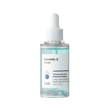 Load image into Gallery viewer, PURITO DermHA-3 Serum is a deeply hydrating serum formulated with multiple forms of Hyaluronic Acid to deliver long-lasting moisture and plump the skin. Enriched with soothing Panthenol, Allantoin, and Madecassoside, it calms and nourishes the skin while promoting a smooth, healthy complexion. Copper Tripeptide-1 and Malachite Extract provide additional revitalizing and antioxidant benefits. This lightweight serum absorbs quickly, leaving the skin feeling refreshed, hydrated, and radiant. Ideal for all skin